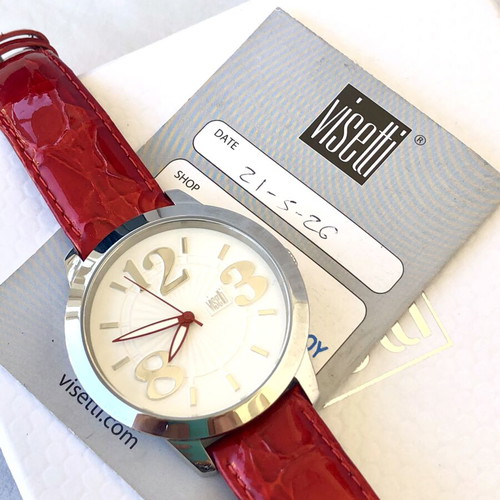 Visetti women's watch new, stainless steel, white dial, leather strap