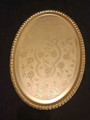 Serving tray used, old stainless steel