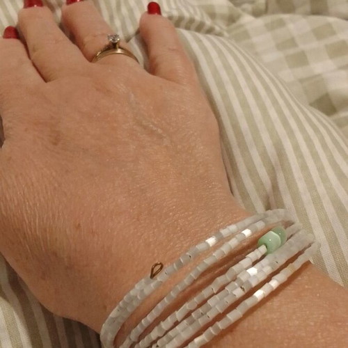 Handmade spiral bracelet new with tall white and bluish-green beads