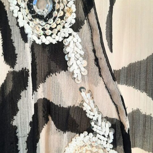 Light Animal Print Beach Kaftan with Beaded Embroidery and Corset Ties, like new