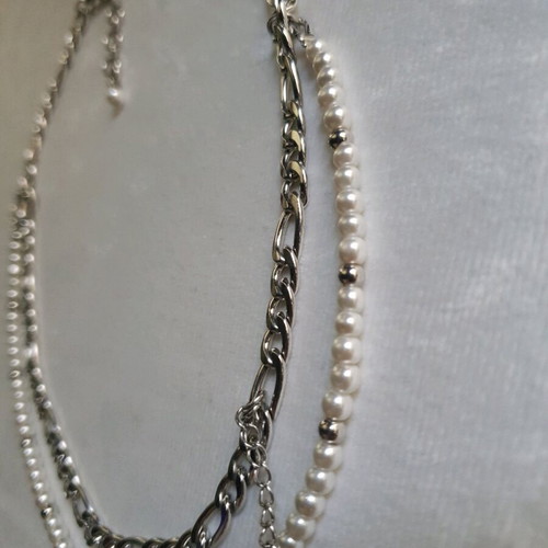 Double Layered Pearl Necklace with Stainless Steel Chain and North Star Pendant like new