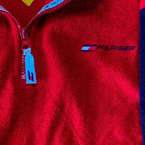 Tommy Hilfiger Athletics vintage fleece quarter zip, red and blue, size L