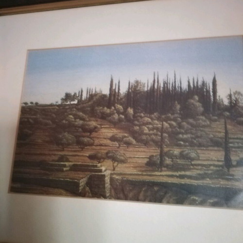 Engraving of Philopappos Hill with luxury wooden frame and glass like new