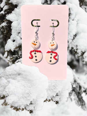 Handmade snowman earrings new, stainless steel and polymer clay