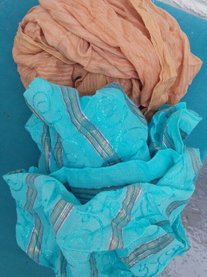 Scarves like new, set of 2, blue with silver details and light brown
