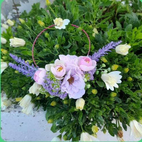 Spring wreath 12 cm with pink and purple flowers, new