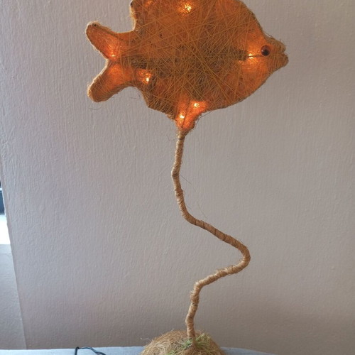 Handmade fish table lamp with rope, boho style