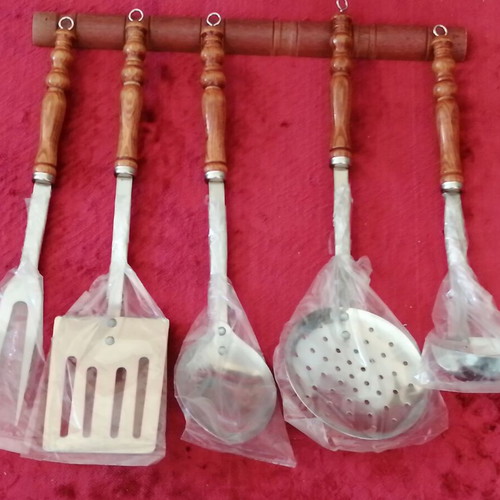 Set of 5 stainless steel kitchen spoons new with hanging feature