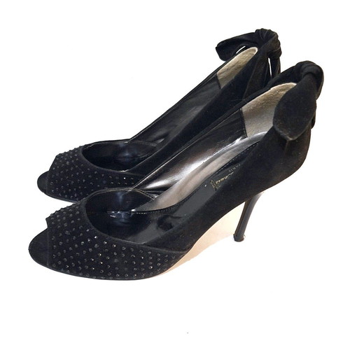 Peep Toe Suede Shoes with Strass used, size 39, black