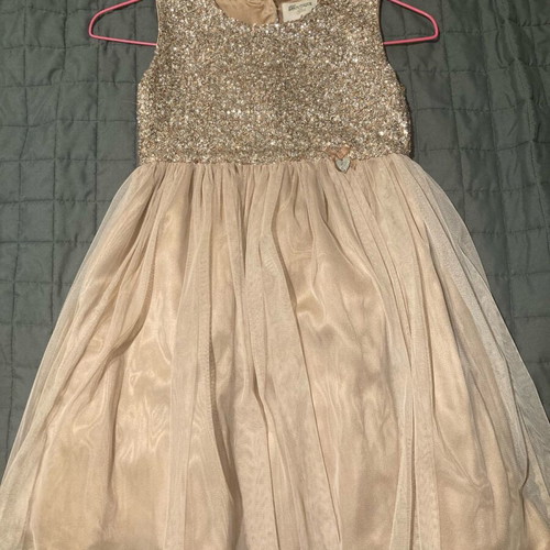 Children's dress with sequins and tulle like new, beige, age 8