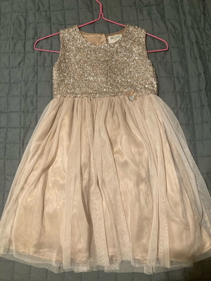 Children's dress with sequins and tulle like new, beige, age 8