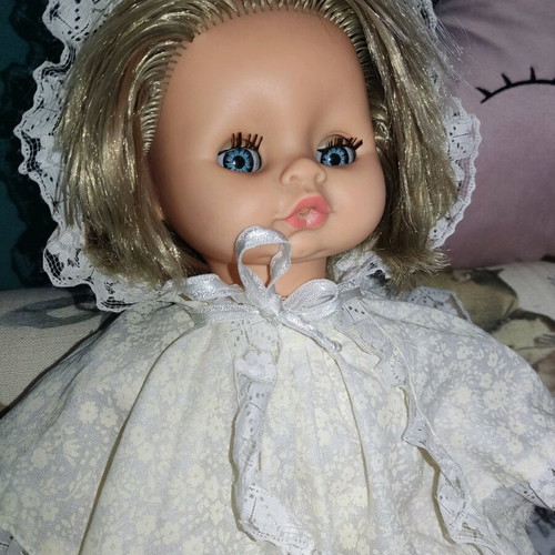 Vintage doll 48cm used with mechanism on back