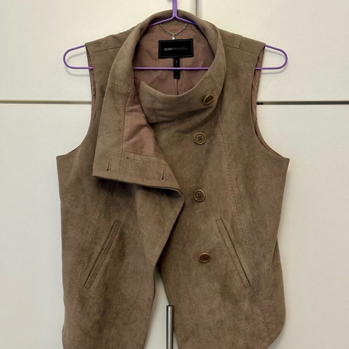 BCBG Max Azria waterfall vest with suede texture like new, beige