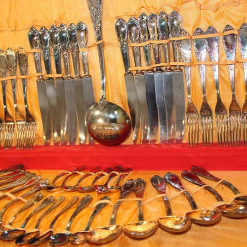 Placcato Argento table cutlery set for 12 people new, Baroque style