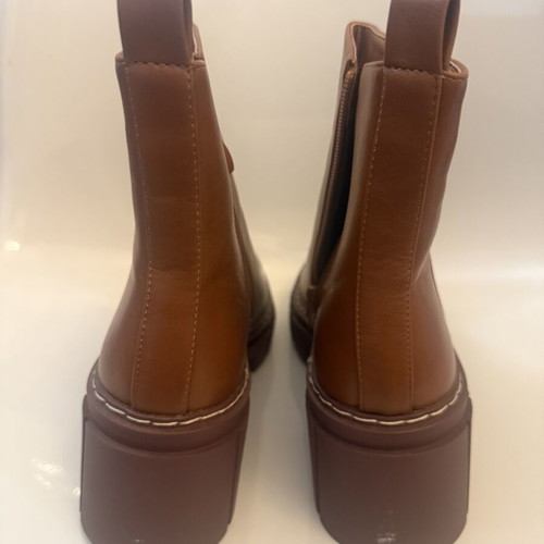 Ankle boots size 38 new, tan synthetic leather with zipper and tread sole