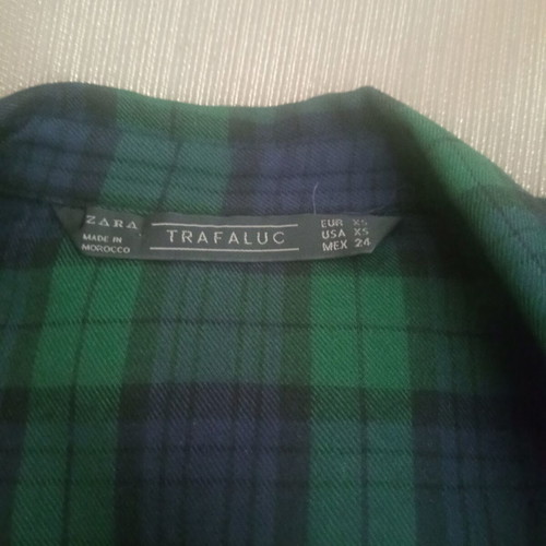 Comfort chic flannel blouse long sleeve green blue Zara like new