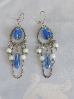 Handmade earrings with blue stones and pearls like new
