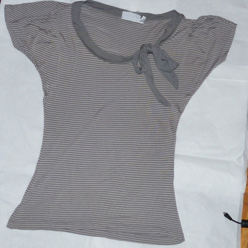 Y2K Grey Striped Bow Neck Cap Sleeve Top used, size S