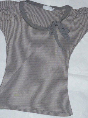 Y2K Grey Striped Bow Neck Cap Sleeve Top used, size S