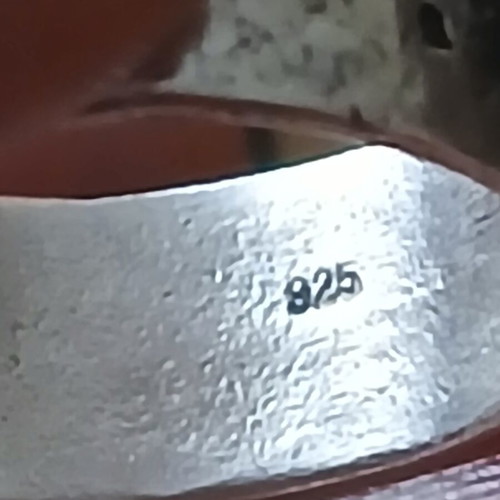 Handmade 925 silver ring with gold fish and heart, 17.5 mm