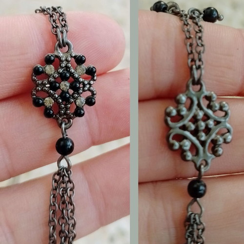 Women's chain necklace with black stones and zircon