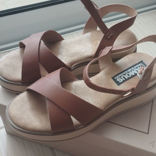 Famous Shoes brown flatform sandals, size 37