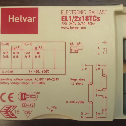 Electronic ballast 2x18w like new, pack of three