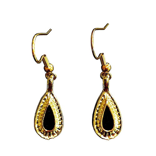 Drop earrings with black enamel and gold details, new Apefthon