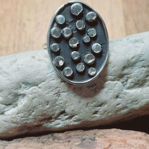 Handmade silver ring with 925 silver and oxidation blackening new