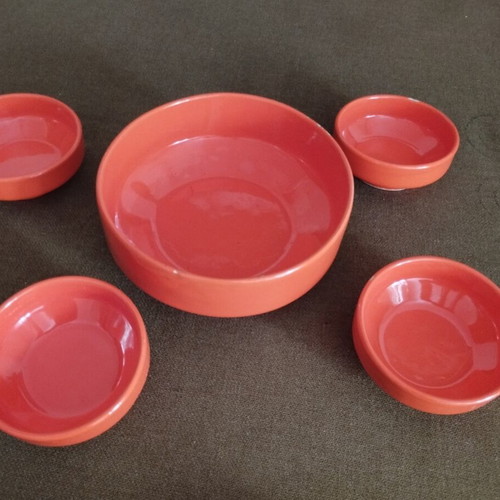 Vintage ceramic serving set 5 pieces coral retro 70s used