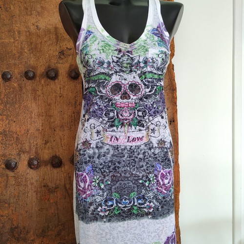 Vintage Y2K tattoo print maxi dress Ed Hardy style, like new