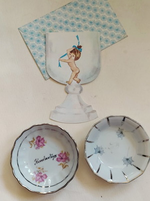 Vintage Baptism Set (1977) with Invitation and Two Porcelain Bowls