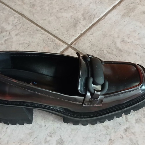 Loafers leather new, black burgundy glossy