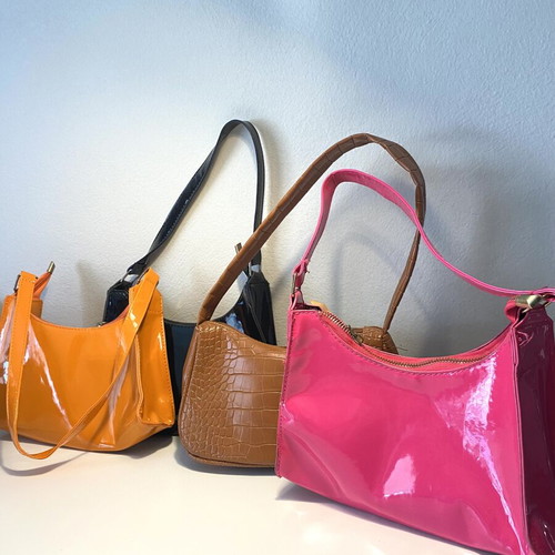 Shein shoulder bags, set of four, black, brown, fuchsia and orange