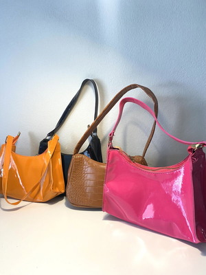Shein shoulder bags, set of four, black, brown, fuchsia and orange