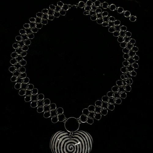 Spiral heart necklace handmade new from stainless steel and resin