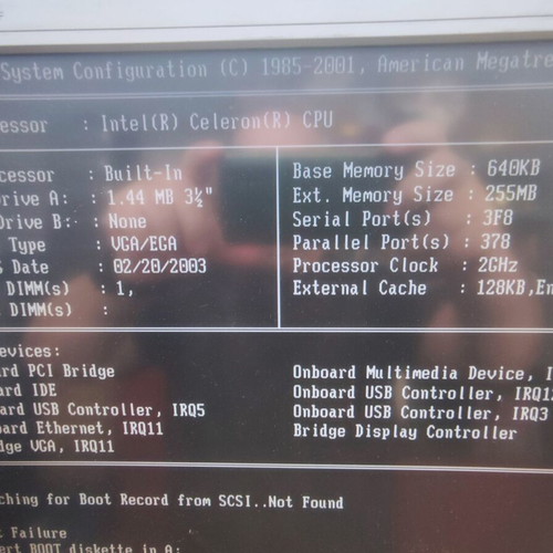 GE PRO-HT Motherboard used with Celeron 2.00GHz CPU and 256MB RAM