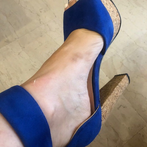 Blue suede platform sandals size 37 like new with cork heels