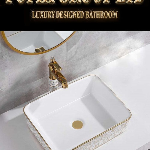 Luxury sink with gold design and golden faucet Popik Group LTD new
