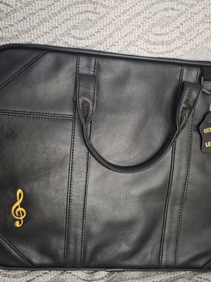 Leather Briefcase for Sheet Music new, black with embroidered treble clef