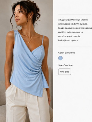 Baby Blue Asymmetric Draped Blouse new, one size S/M