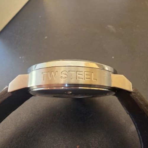 TW Steel watch used with brown strap and date display