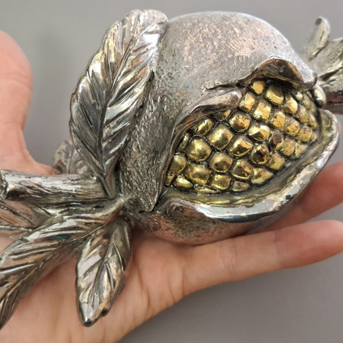 Vintage oversized Italian silver-plated pomegranate Marchetti Preziosi used