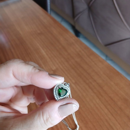 Silver 925 heart pendant with green heart and zircon imitation new