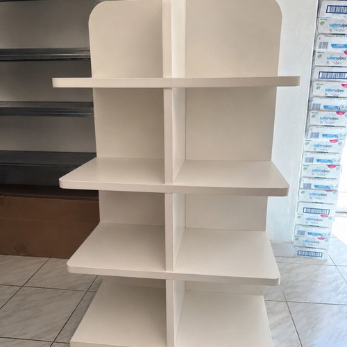 White professional display shelf used for store products