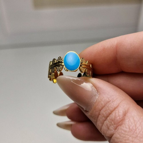 Ring stainless steel with blue enamel new