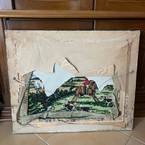 Vintage Gobelin Embroidered Hunting Scene with Baroque Frame 51x62 cm like new