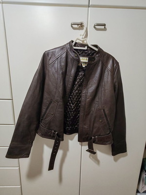 Vintage women's biker leather jacket, dark brown, size 4XL