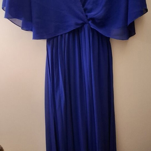 Evening long dress blue with elastic waist and cotton lining