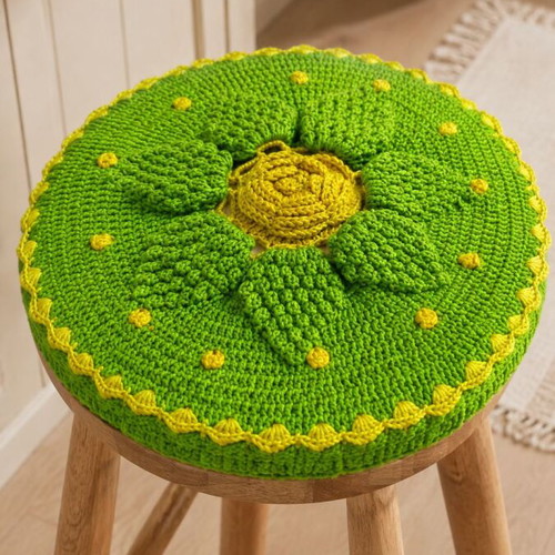Handmade crochet covers for round chair cushions set of 2, like new